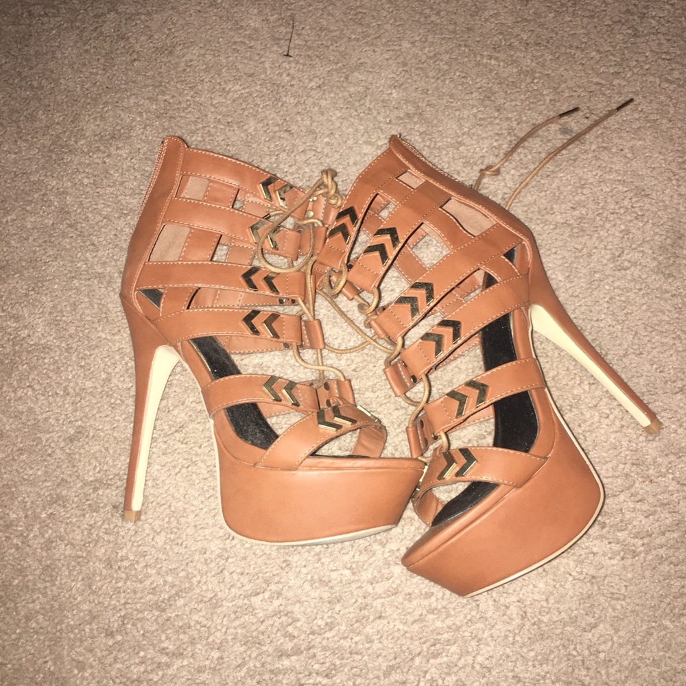 Brown Lace Up Heels